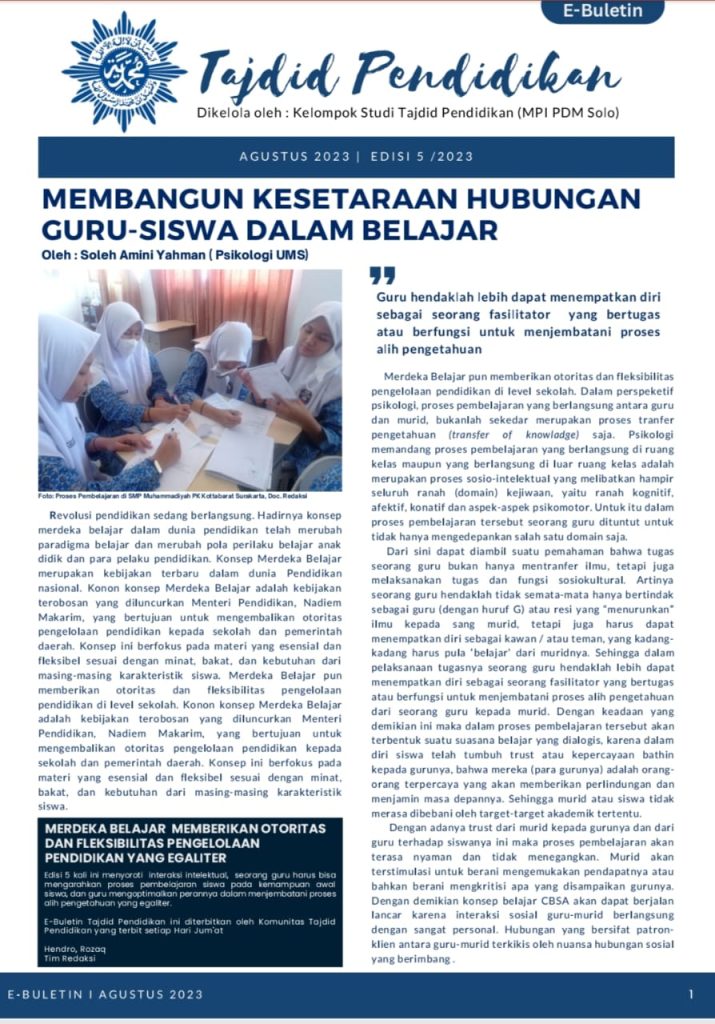 Membangun Kesetaraan Hubungan Guru dan Siswa dalam Belajar