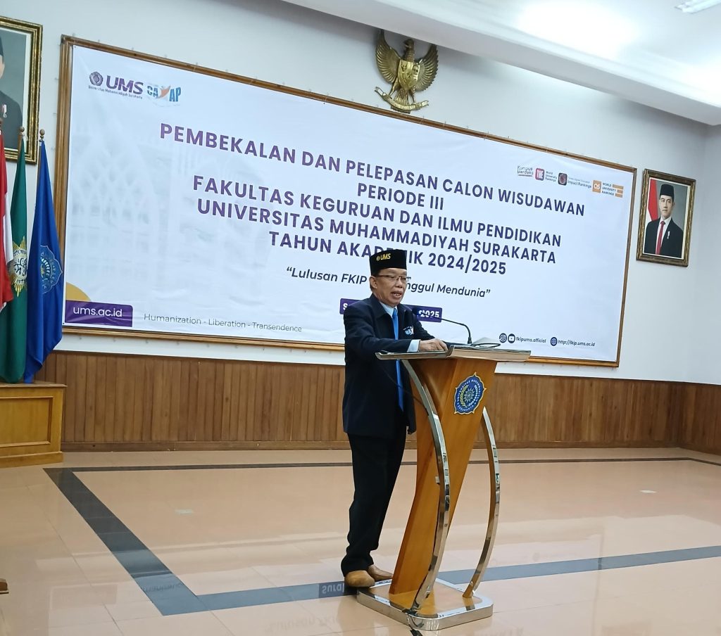 Fakultas Keguruan dan Ilmu Pendidikan (FKIP) Universitas Muhammadiyah Surakarta (UMS) kembali menyelenggarakan acara Pembekalan dan Pelepasan Calon Wisudawan Periode III  tahun 2024/2025 di Auditorium Mohammad Djazman, Selasa (8/4/2025).