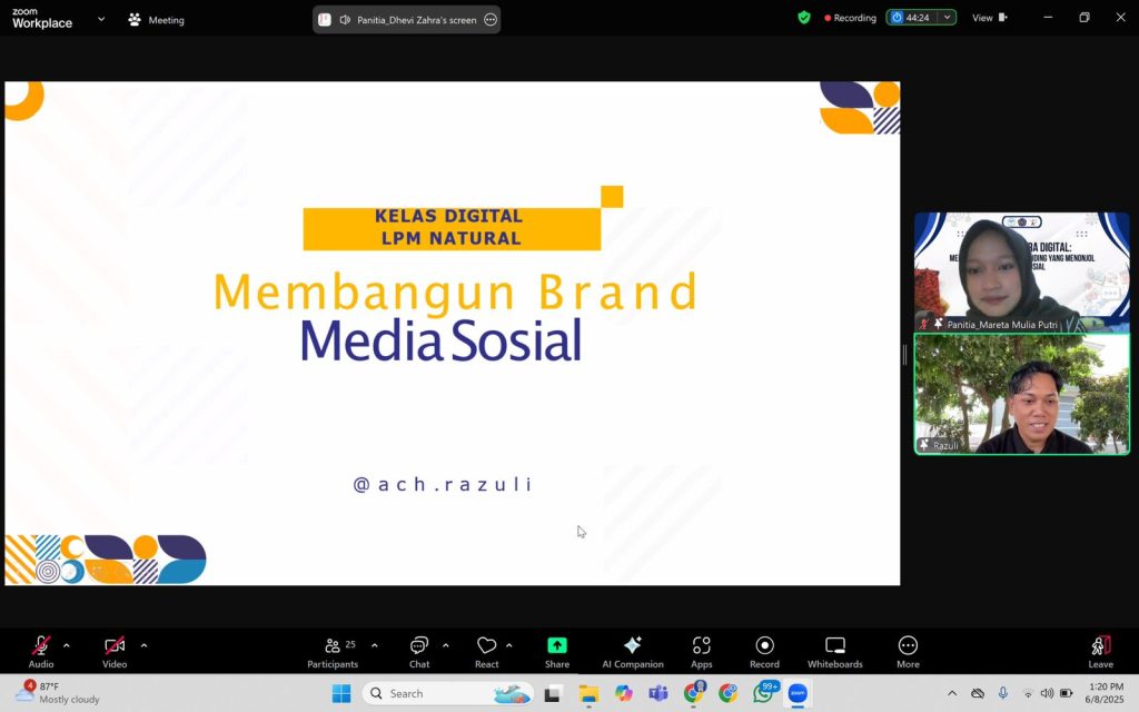 Diskusi dalam Kelas Digital bertema “Membangun Brand Melalui Media Sosial”, bersama Rasuli, Koordinator Media Sosial Biro Humas dan Pemeringkatan (BHP) UMS, Minggu (8/6/2025). (Humas)