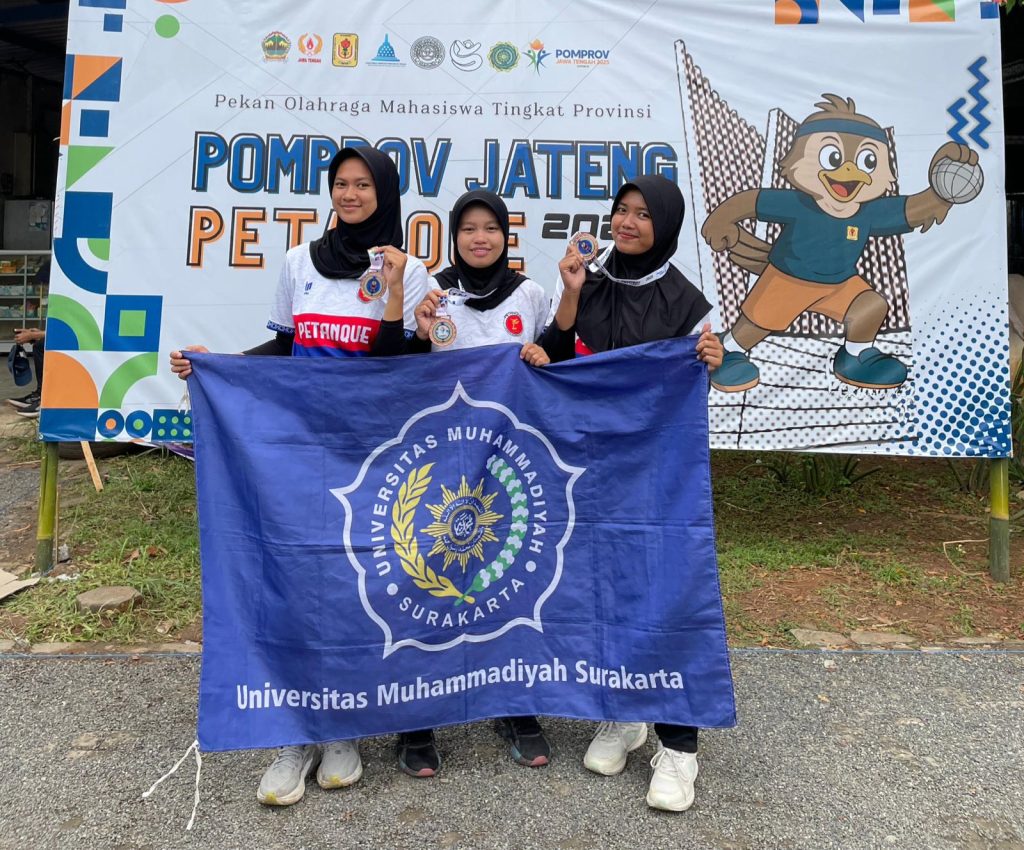 Tim petanque Universitas Muhammadiyah Surakarta (UMS) berhasil menorehkan prestasi gemilang dalam ajang Pekan Olahraga Mahasiswa Provinsi (POMPROV) Jawa Tengah 2025.