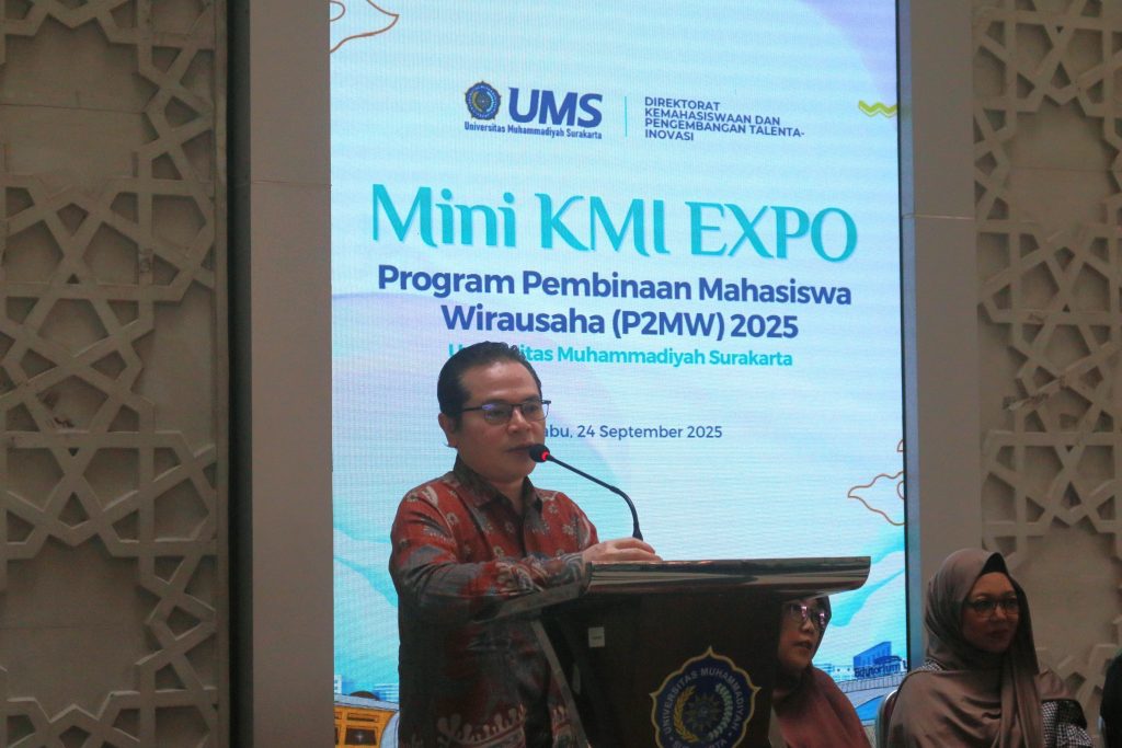 Universitas Muhammadiyah Surakarta (UMS) melalui Direktorat Kemahasiswaan dan Pengembangan Talenta-Inovasi (DKPTI) menggelar Mini KMI Expo Program Pembinaan Mahasiswa Wirausaha (P2MW) 2025.