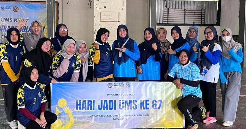 Fakultas Keguruan dan Ilmu Pendidikan (FKIP) Universitas Muhammadiyah Surakarta (UMS) berhasil menyabet gelar juara dalam pertandingan bola voli putri yang digelar dalam rangka menyemarakkan Hari Ulang Tahun (HUT) ke-67 UMS tahun 2025.