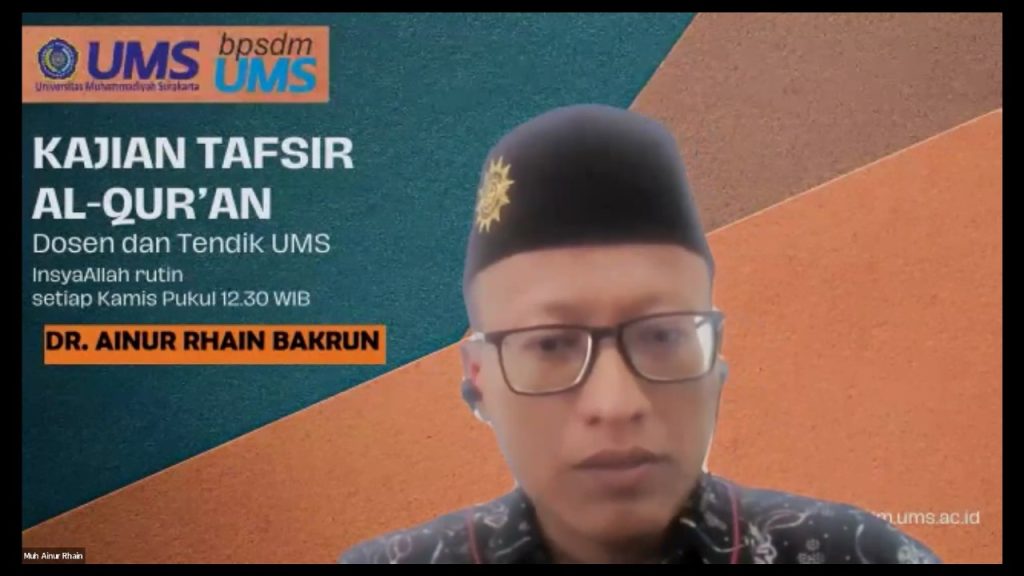Universitas Muhammadiyah Surakarta (UMS) kembali menyelenggarakan Kajian Tafsir Online dengan menghadirkan Ainur Rha’in. Pada kesempatan ini, ia mengupas secara mendalam rangkaian ayat 30–39 Surah Al-Baqarah, yang menjadi dasar teologis penciptaan manusia sebagai khalifah di muka bumi.