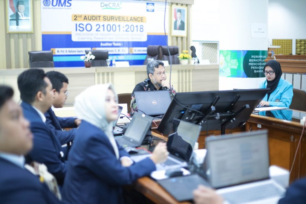 Universitas Muhammadiyah Surakarta (UMS) kembali menunjukkan komitmen kuat dalam penguatan mutu dan tata kelola pendidikan melalui penyelenggaraan Audit Surveillance II ISO 21001:2018, yang resmi dibuka di Ruang Seminar Lt 7 Gedung Induk Siti Walidah UMS.