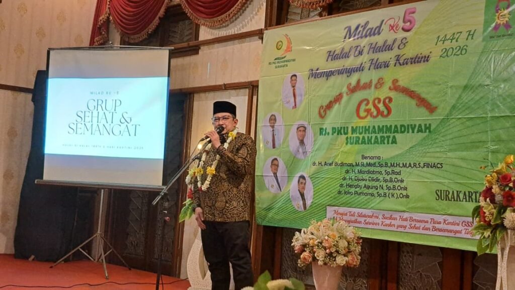 Komunitas Grup Sehat dan Semangat (GSS) RS PKU Muhammadiyah Surakarta menggelar peringatan Hari Ulang Tahun (HUT) ke-5 yang dirangkaikan dengan kegiatan halal bihalal serta peringatan Hari Kartini pada Sabtu, (5/4/2026) di Ndalem Tjokrosukarnan, Solo.