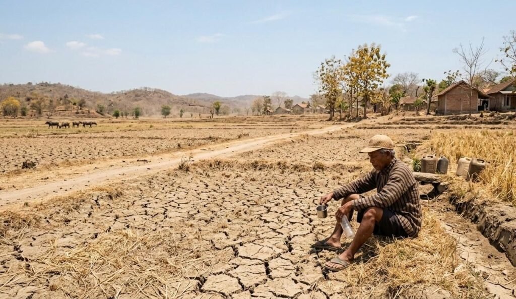 Ilustrasi El Nino menyebabkan sawah kering.