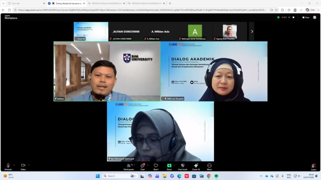Program Studi Arsitektur Fakultas Teknik (FT) Universitas Muhammadiyah Surakarta (UMS) menggelar Dialog Akademik Bersama Orang Tua/Wali Mahasiswa 2026 secara daring, Rabu (15/7/2026).