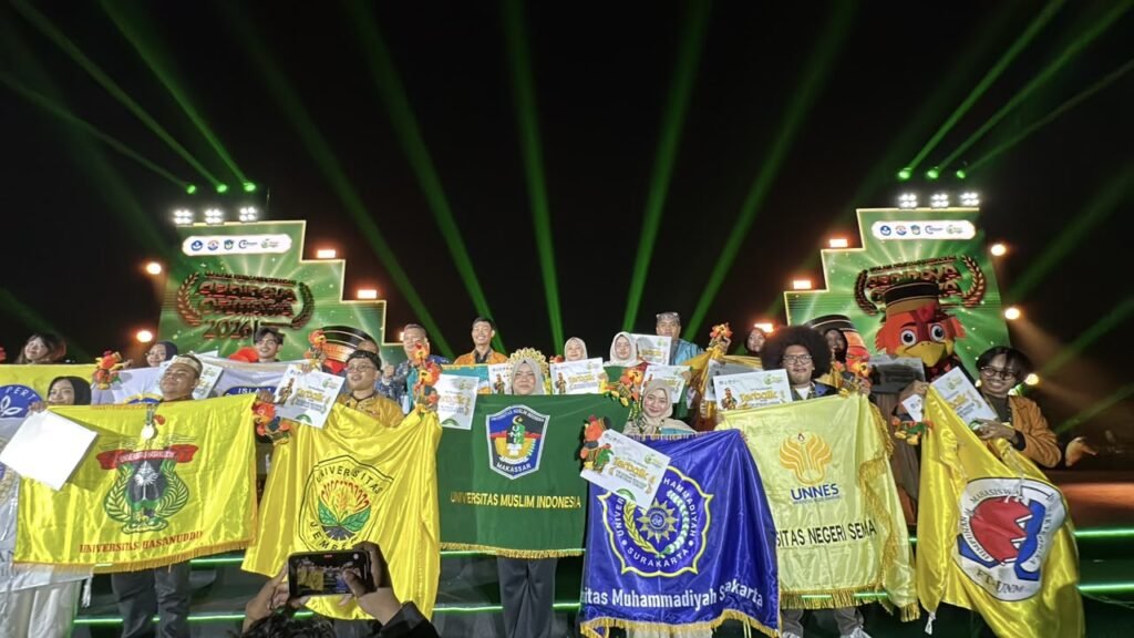Universitas Muhammadiyah Surakarta (UMS) meraih tiga penghargaan dalam ajang Anugerah Abdidaya Organisasi Kemahasiswaan (Ormawa) 2026 yang berlangsung di Universitas Muslim Indonesia (UMI), Makassar, pada 21–24 Oktober 2026.